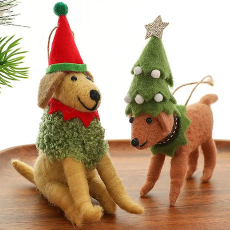 Wool Felt Christmas Dog Lightweight Handmade Xmas Tree Hanging Ornament