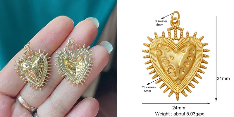 Red and Gold Sacred Heart Charms 18K Gold Plated for Jewellery Making