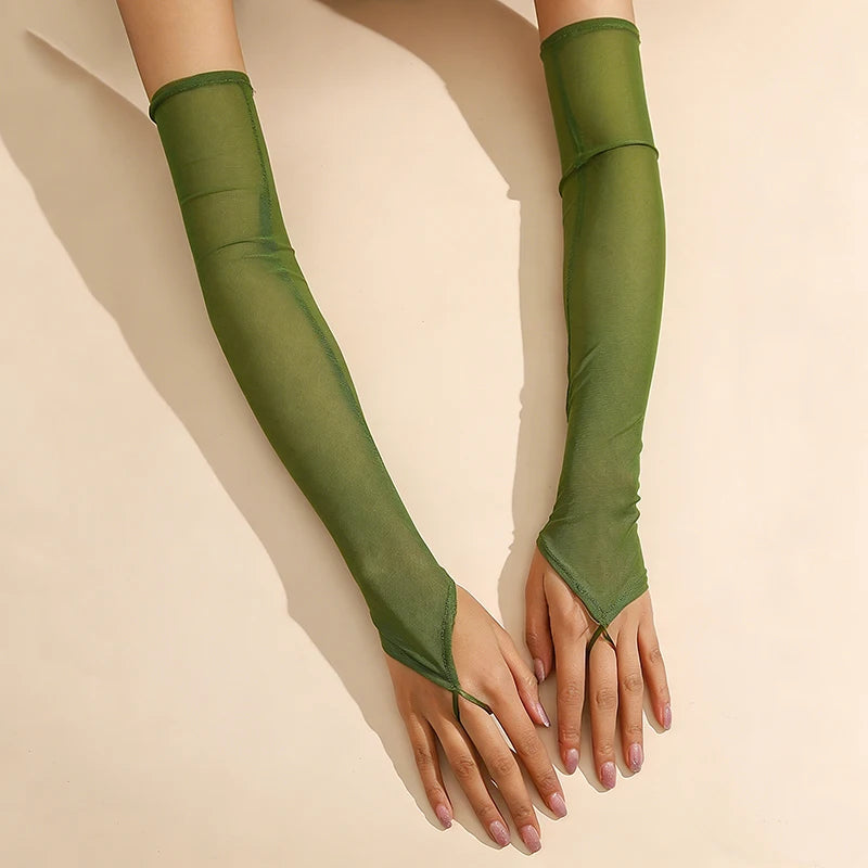 16 Colours Sheer Mesh 48cm Long Hook Finger Gloves Stretchy Sun Protection Cosplay Dance Wear