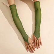 16 Colours Sheer Mesh 48cm Long Hook Finger Gloves Stretchy Sun Protection Cosplay Dance Wear