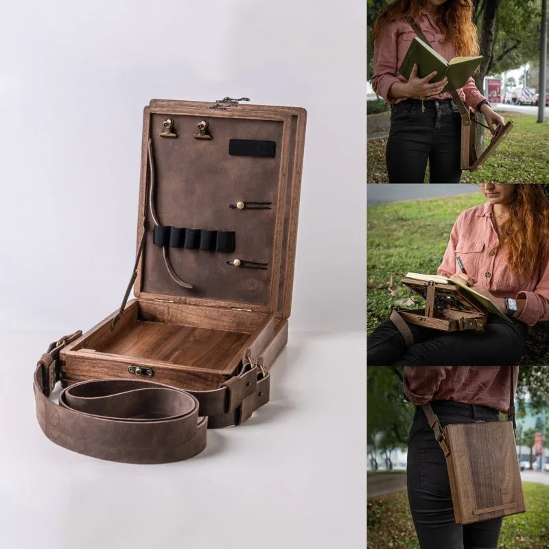 Wandering Writers Artists Wooden Messenger Box Bag Organiser