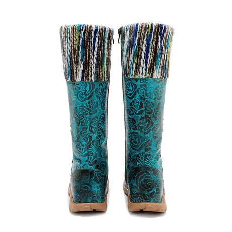 Maria's Genuine Leather Wool Spliced Lacing Comfortable Flat Boots Shoes