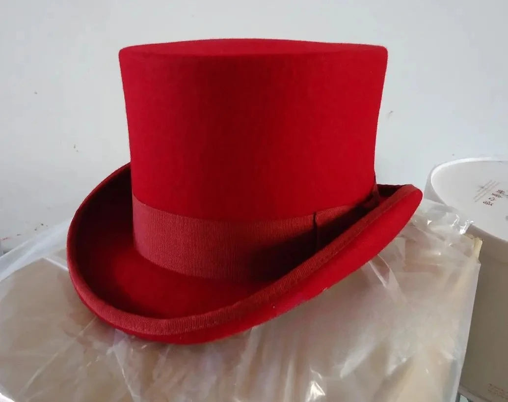 100% Wool Flat Top Hats Solid Colours Wide Ribbon Magician Performance Hat