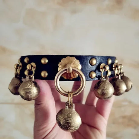 Barone Bettino's Handmade Dog Collar Brass Bells Genuine Leather