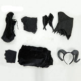 Gothic Black Devil Costume Set Lace Top Adjustable Corset with Irregular Skirt and Bat Wings for Halloween