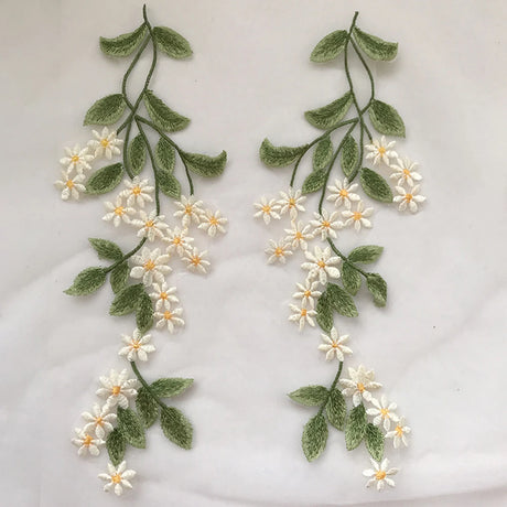 1 Pair Green Leaf Daisy Flower Patch Sewing Appliqué DIY Crafts