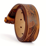 Genuine Leather Vintage Belt No Buckle Embossed Cowhide Strap Western Cowboy Belts