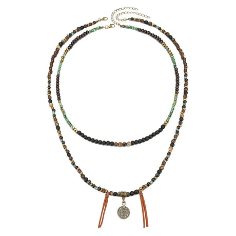 Men's Stacked African Stone Beaded Necklace Set Layered Bohemian Necklace