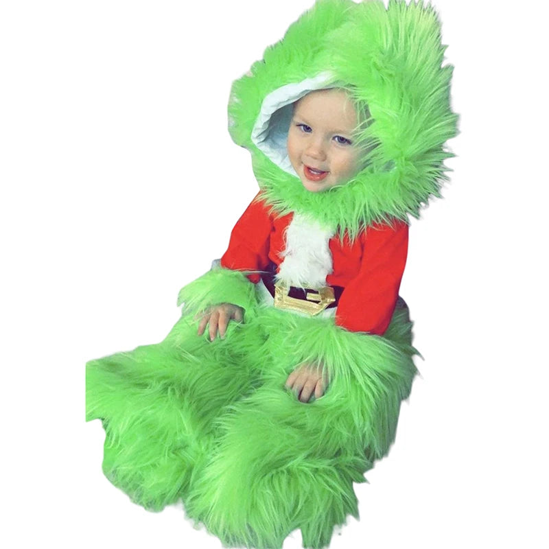 Grinch Costume Kids Boys Girls Christmas Cosplay Costume Set