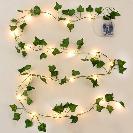 2/5/10M Silk Leaves Fake Creeper Green Leaf Ivy Vine LED String Lights Artificial Plants Decor