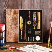 Golden Feather Quill Pens Set Dip Fountain Pens Ink Stationery Writing Gift Box Sets