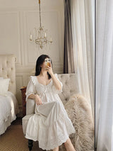 Summer Cotton Women's Sleepwear Antique French Style Lace Nightgown Nightdress