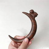 Wooden Hair Sticks Moon Shaped Cute Rabbit Designs Handmade Hair Accessory