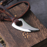 Viking Wolf Fang Stainless Steel Pendant Necklace For Men with Wooden Gift Box
