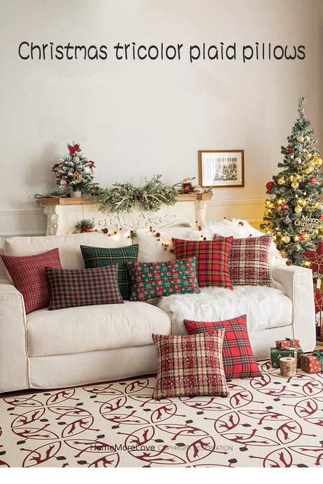 Christmas Plaid Cushion Pillow Covers Plush Pillows for Couch Sofa Living Room Decoration Nordic Home Decor