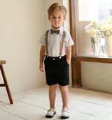 Summer Boys Shorts Suit Toddler Boys Formal Suspender Bowtie Trousers Suit 2-8 Years