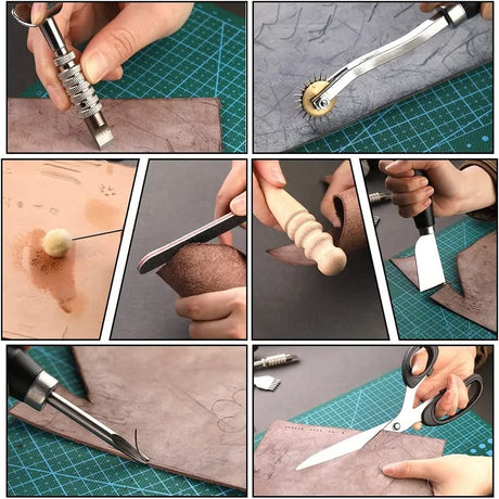 Leather Craft Tools Kit with Carving Tools for Cutting Punching Sewing Carving Stamping