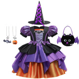 Halloween Bat Cosplay Purple Orange Witch Dress for Girls Children's Costumes