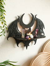 Black Gothic Bat Moon Wooden Floating Wall Shelf Shelf Crystal Display