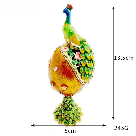 Hand Painted Peacock Easter Egg Enamel Trinket Box