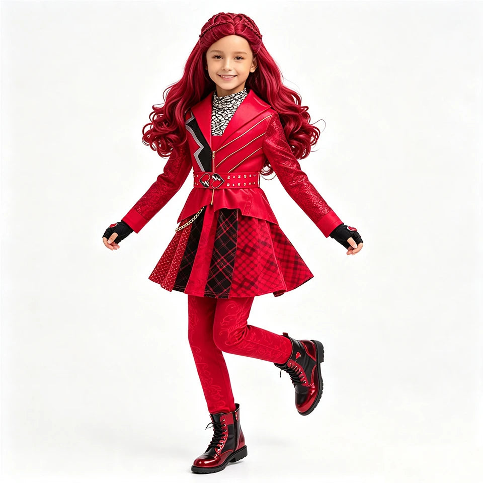 Descendants Cosplay Red Pink Chloe Kids Clothes Halloween Book Week Costumes