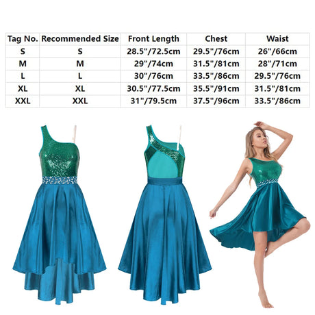Adult Sparkly Sequin Ballet Tutu Gymnastics Leotard Dance Dress Asymmetrical Lyrical Dance Costumes