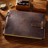 Stitched Genuine Leather Notebook 6 Colours Handmade Journal with Lock Blank Kraft Paper 200 Pages Sketchbook