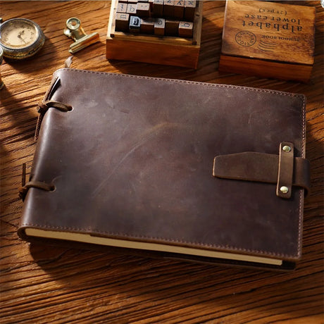 Stitched Genuine Leather Notebook 6 Colours Handmade Journal with Lock Blank Kraft Paper 200 Pages Sketchbook