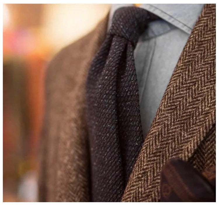 Mens British Herringbone Tweed Wool Suit Jacket