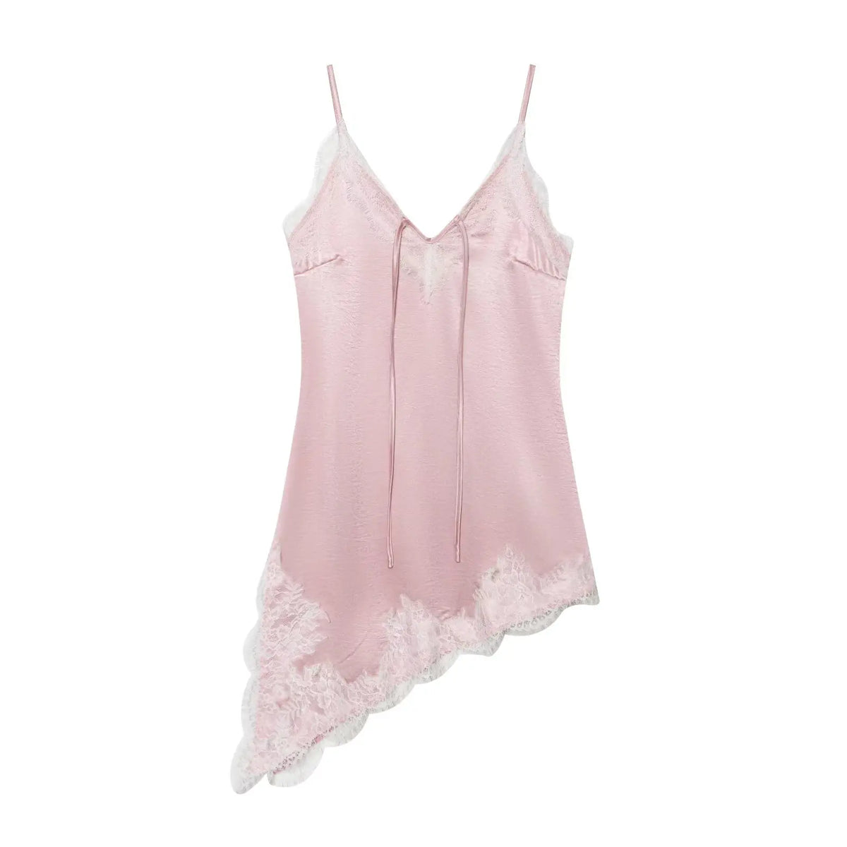 Y2k Asymmetrical Spliced Lace Satin Slip Long Camisole Top Layering Dress Side Slit Hem