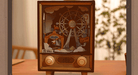 Sunset Carnival Retro TV Music Boxes with Lights 3D Wooden DIY Model Kit Puzzle Toys