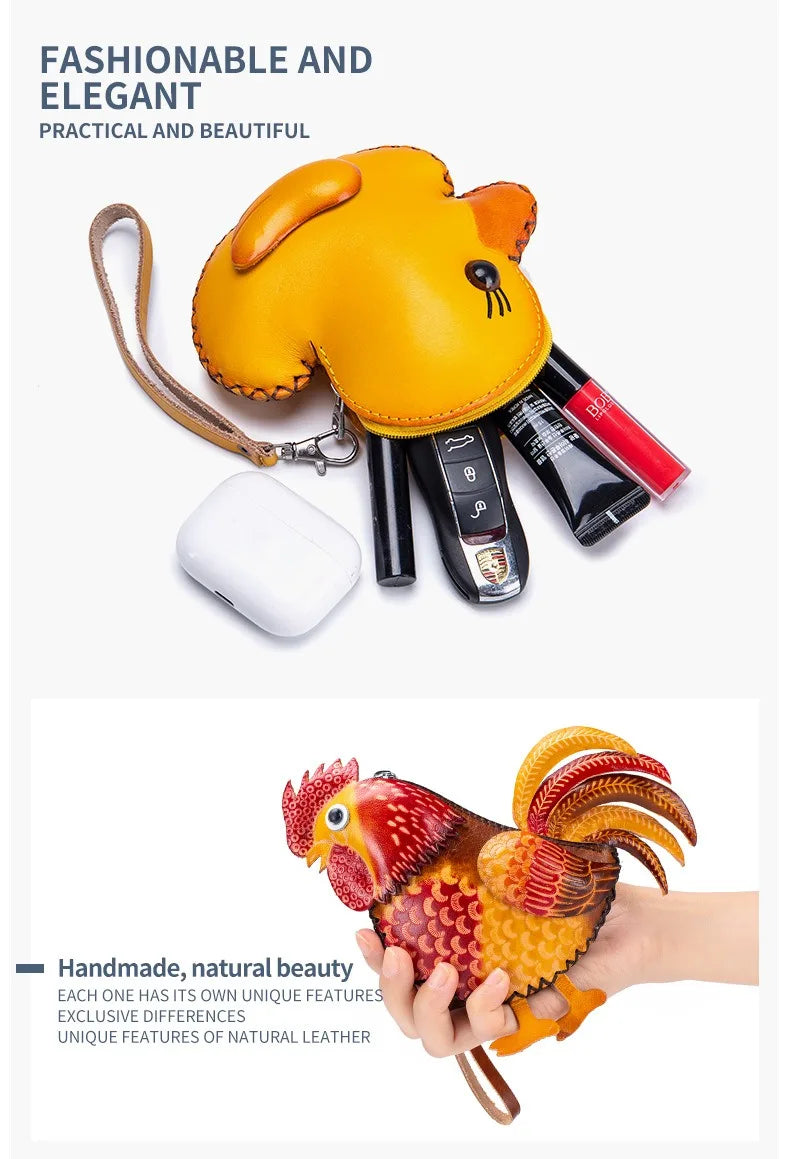 Genuine Leather Cute Coin Purses Handmade Animal Mini Cases