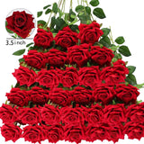50 Pcs Velvet Roses Artificial Flowers Real Touch Fake Roses Valentine's DIY Wedding Bouquet Home Decor