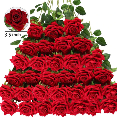 50 Pcs Velvet Roses Artificial Flowers Real Touch Fake Roses Valentine's DIY Wedding Bouquet Home Decor