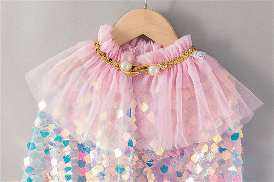 Shiny Rainbow Sequin Cloak Halloween Children's Dress Up Cape