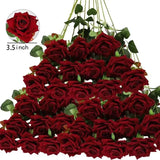 50 Pcs Velvet Roses Artificial Flowers Real Touch Fake Roses Valentine's DIY Wedding Bouquet Home Decor