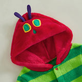 Hungry Caterpillar Baby Boys Girls Fall Winter Romper Long Sleeve Plush Costume Fleece Long Sleeve Hooded Jumpsuit