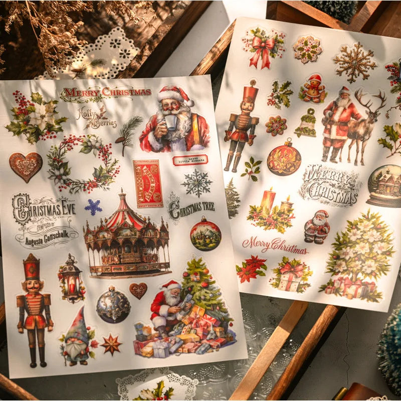 Vintage Christmas RUB ON Transfer Stickers Large DIY Craft Scrapbooking