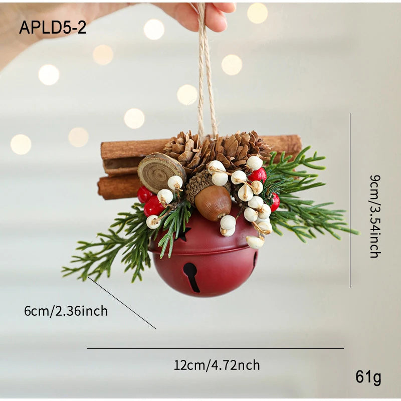 Christmas Bell Antlers Bow Pinecone Bell Christmas Hanging Decoration
