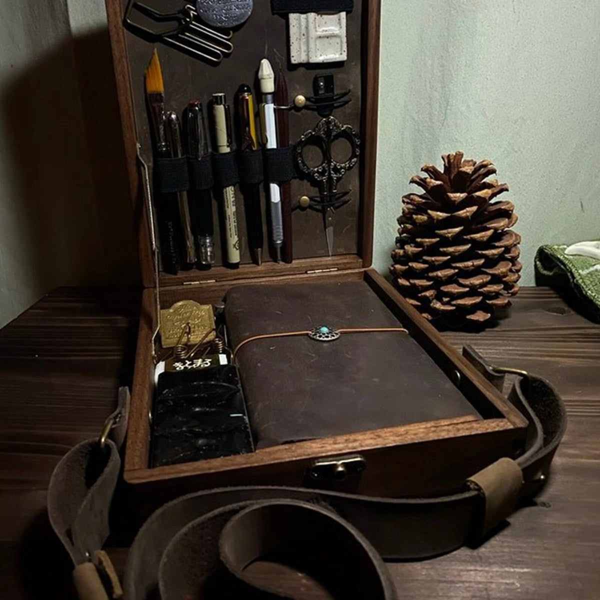 Wandering Writers Artists Wooden Messenger Box Bag Organiser