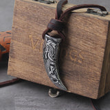 Viking Wolf Fang Stainless Steel Pendant Necklace For Men with Wooden Gift Box
