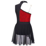 Girls Ballet Gymnastics Figure Ice Skating Sequin Leotard Tutu Dress Performance Dancewear