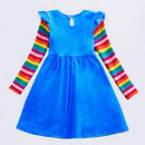 Girls' Long Sleeve Unicorn Dress Two Pockets Rainbow Sleeves