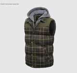 Woodsman Cotton Plaid Hooded Puffer Vest Jacket Thick Warm Winter Plaid Sleeveless Coat