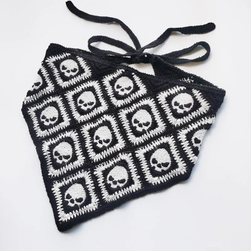 Skulls Bats Spiderwebs Halloween Crochet Headscarves Knitted Cotton Triangle Scarf