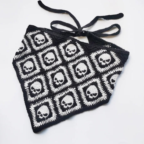 Skulls Bats Spiderwebs Halloween Crochet Headscarves Knitted Cotton Triangle Scarf