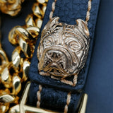 French Bulldog Dog Leash 14mm Cuban Chain Genuine Leather Stainless Steel Pet Accessories