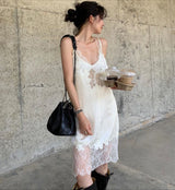 90s Lace Slip Dresses Vintage Silky Deep V-neck Dainty Punk Rock Grunge