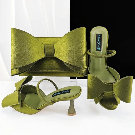 Big Butterfly Bow Pointed Toe Heel Shoes and Matching Bag Set Wedding Party Pumps