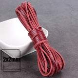 1/2/3/4/5/6/8mm 2 meter Red Coffee Genuine Leather Cord Flat/Round Rope DIY Jewellery Making